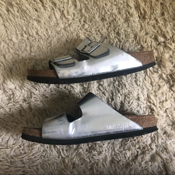 Silver metallic Birkenstock Arizona soft footbed 39 - Picture 3 of 7